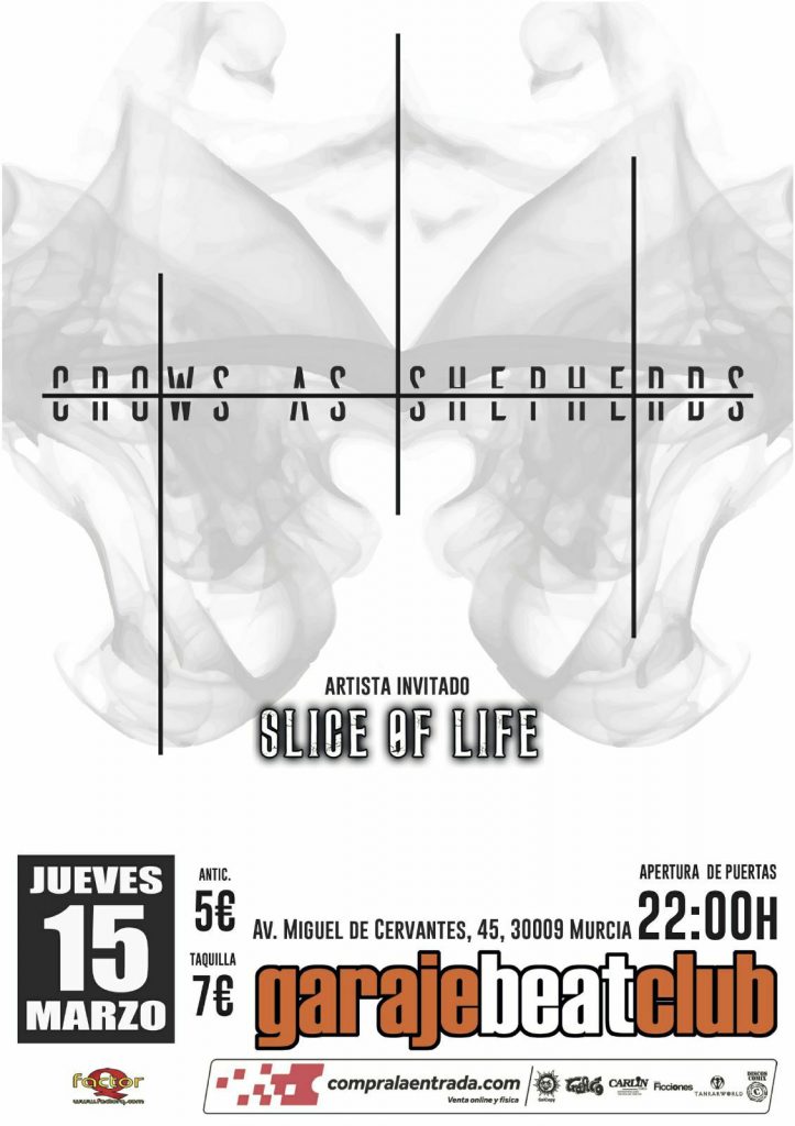 Cartel del concierto de Crows as Shepherds y Slice of Life